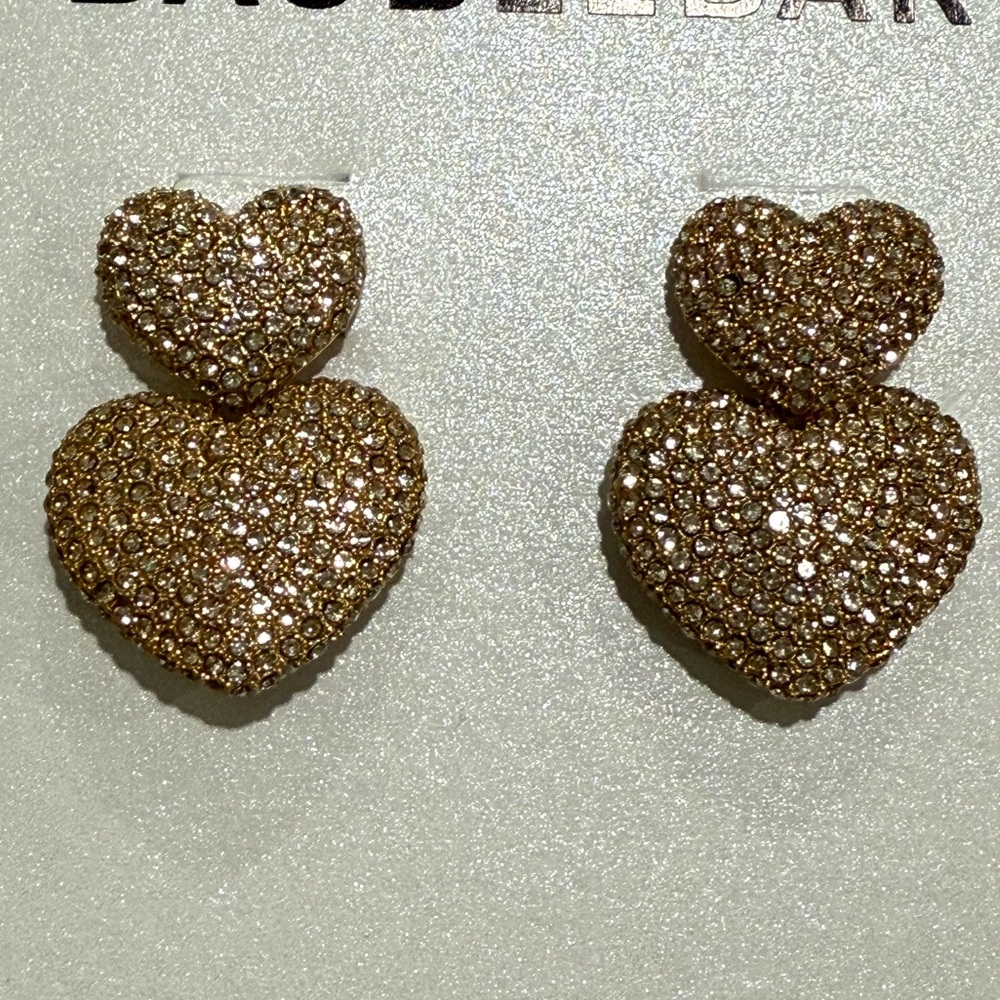 Baublebar Harley Pave Heart Drop Earrings / Heart Earrings / Double Hearts - Picture 5 of 6